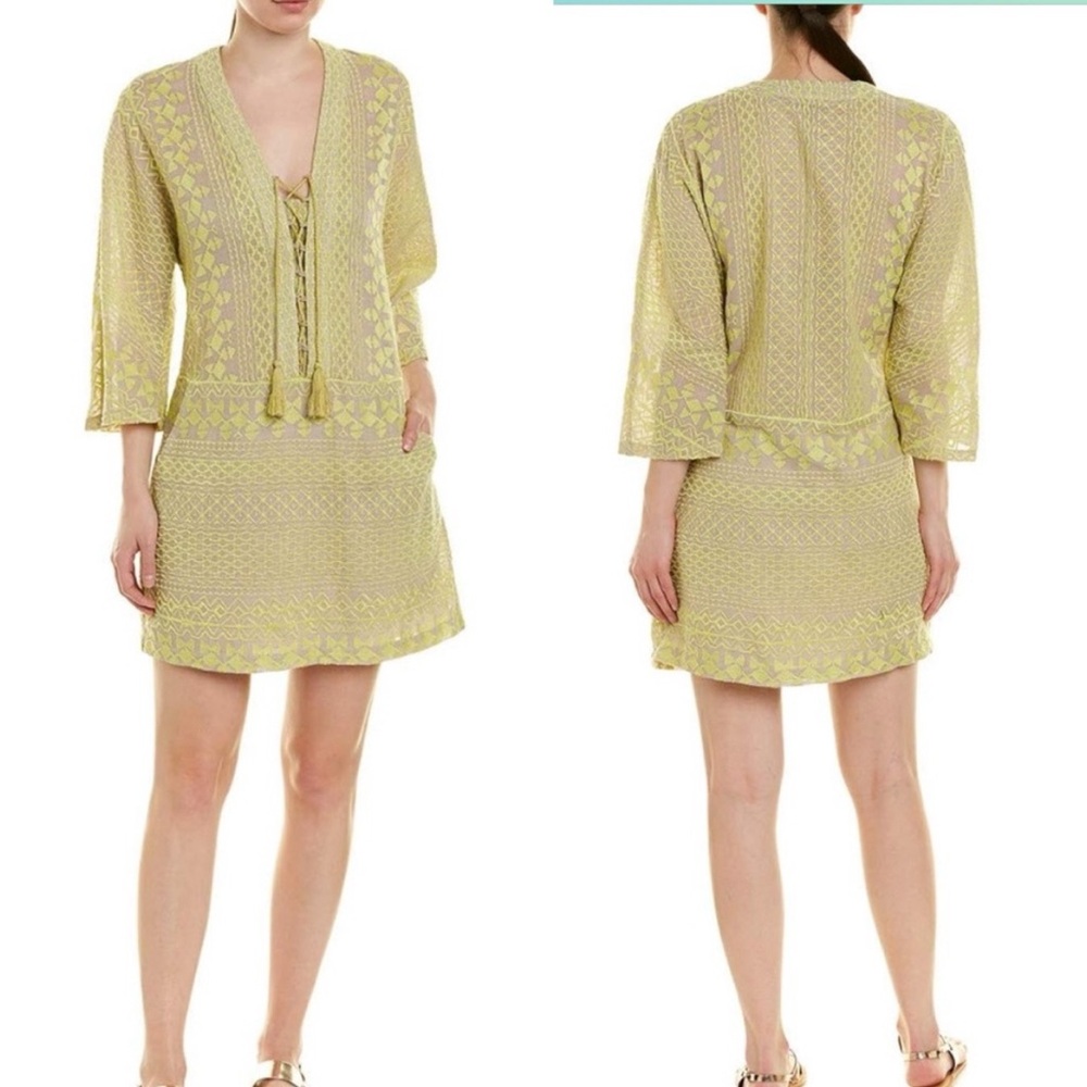 BCBG Max Azria Milana Embroidered Mini Dress Tassel Tie